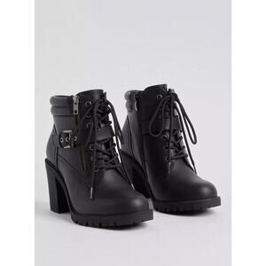 TORRID GOTH BIKER STEAMPUNK LACE-UP HIKER HEEL BLACK 7 (WW)